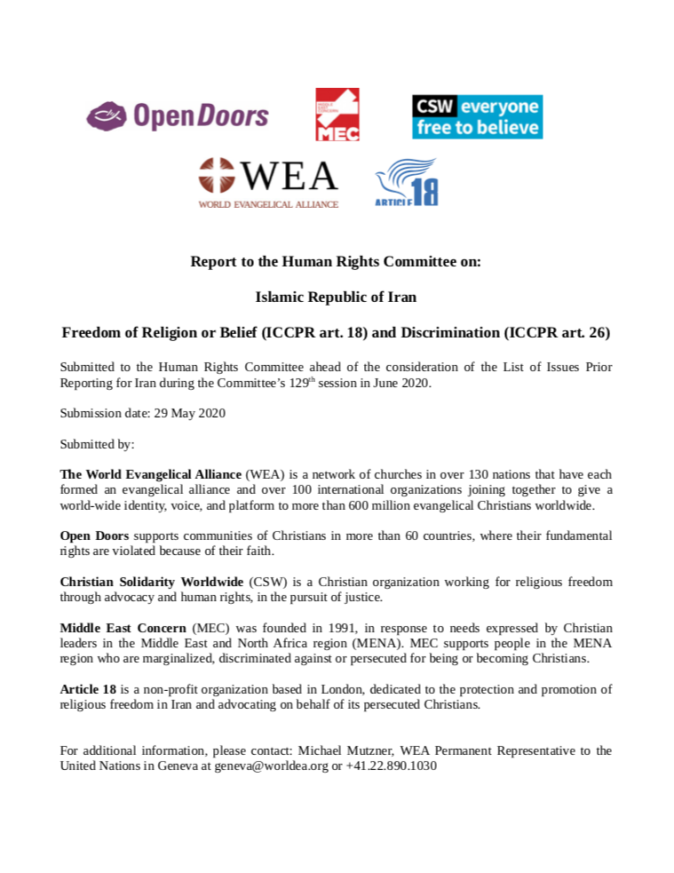 Report to UN Human Rights Committee on Freedom of Religion or Belief in Iran